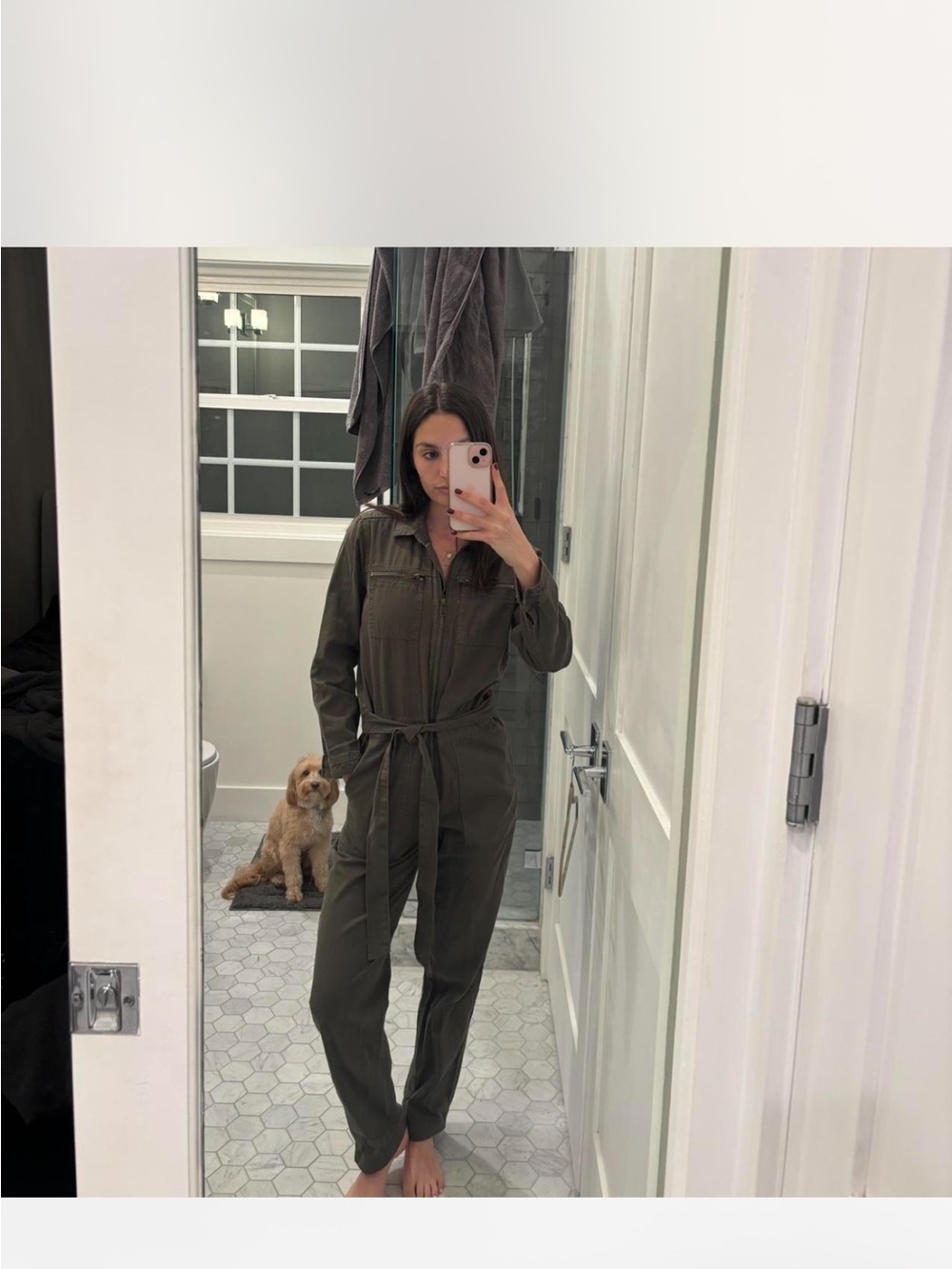 Lucky Brand Olive Green Utility Tie-Waist Jumpsuit